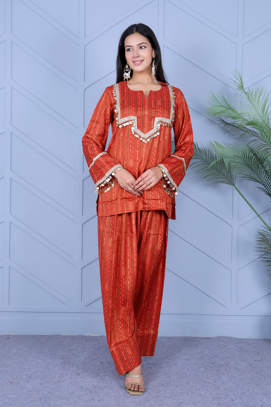 Example Product 16 - Rust embroidered kurta set