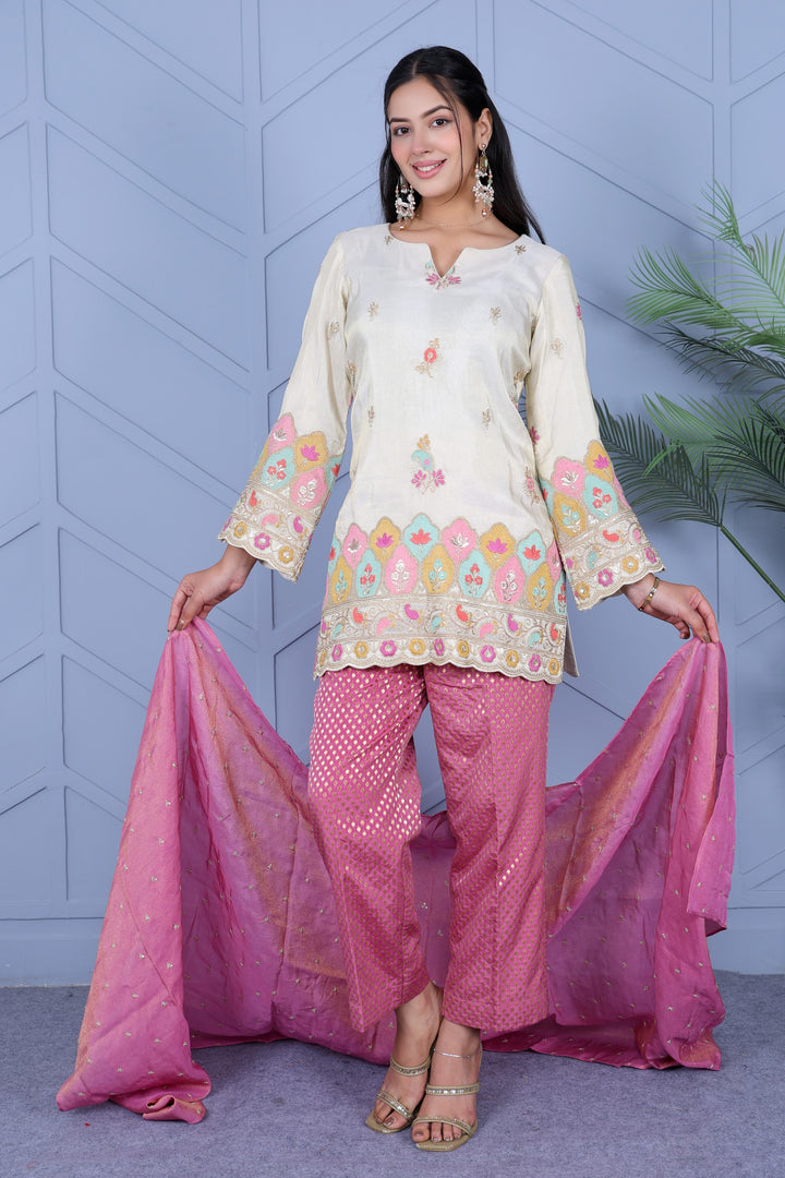Example Product 11 - Ivory kurta with pink pants & dupatta