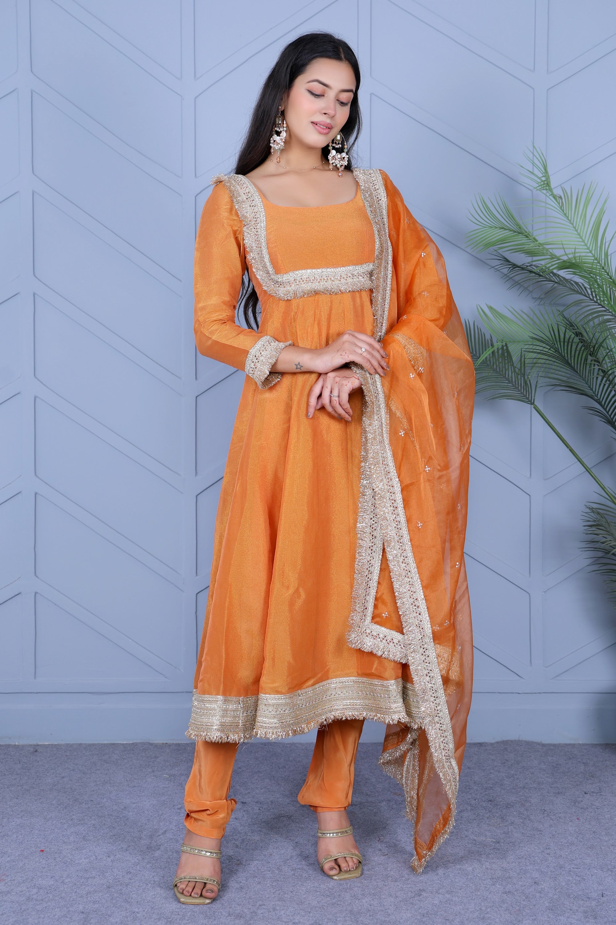 Example Product 14 - Orange anarkali with dupatta