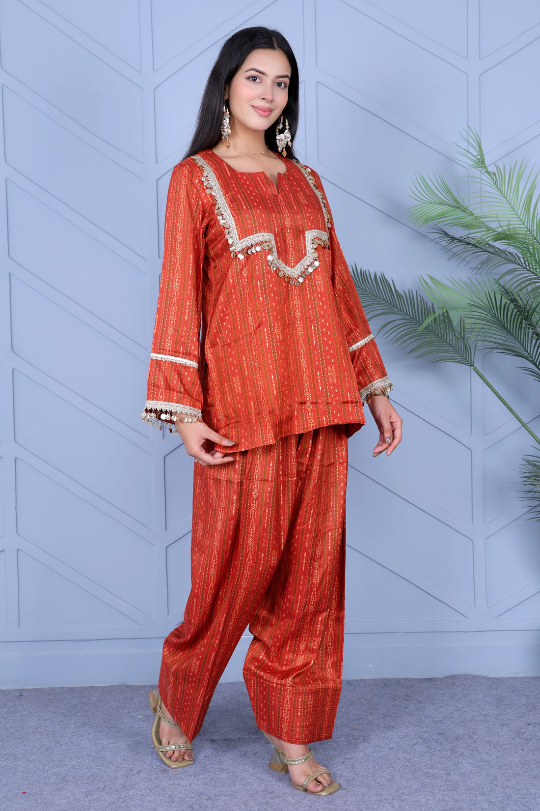 Example Product 16 - Rust embroidered kurta set