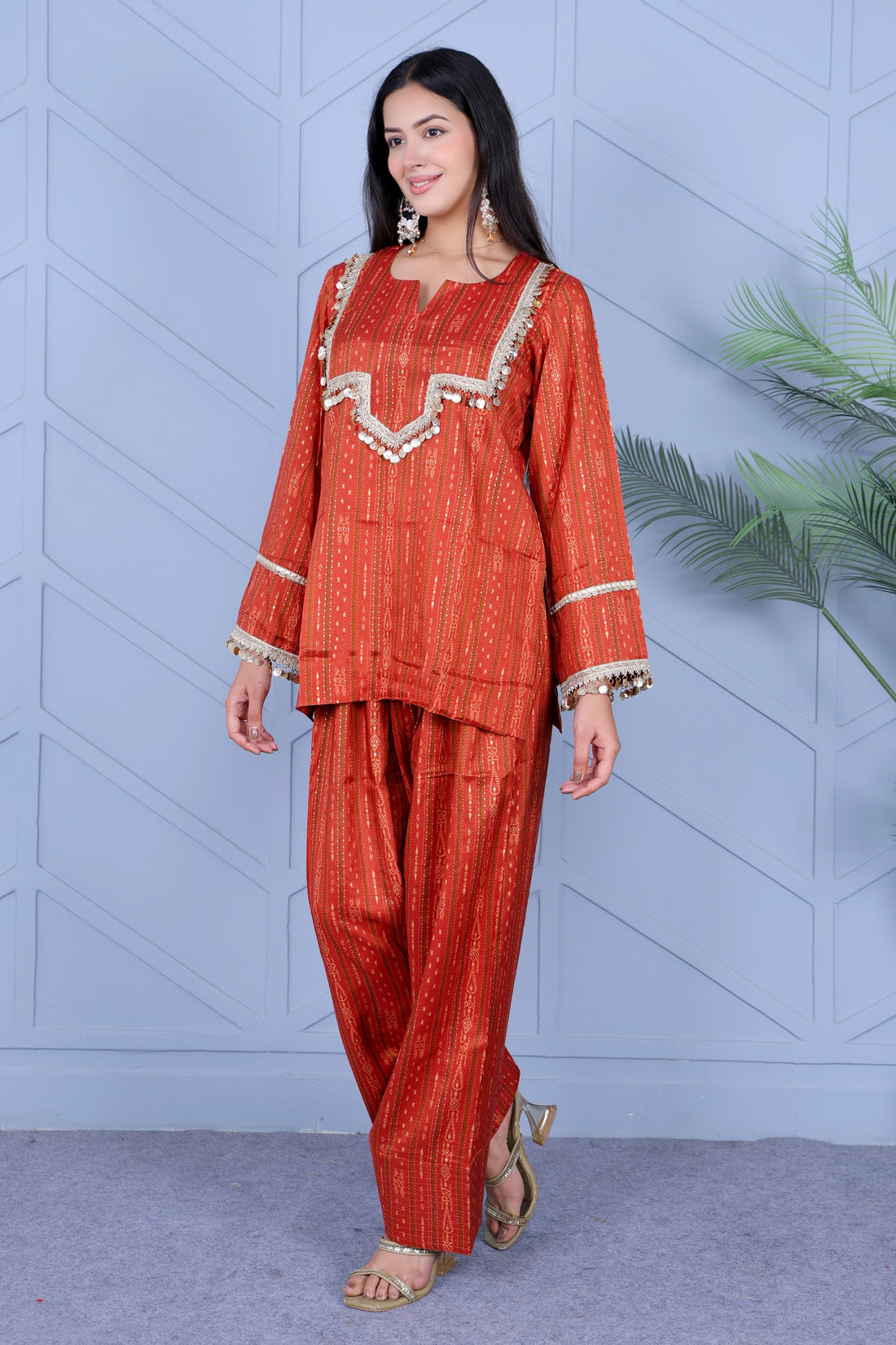 Example Product 16 - Rust embroidered kurta set