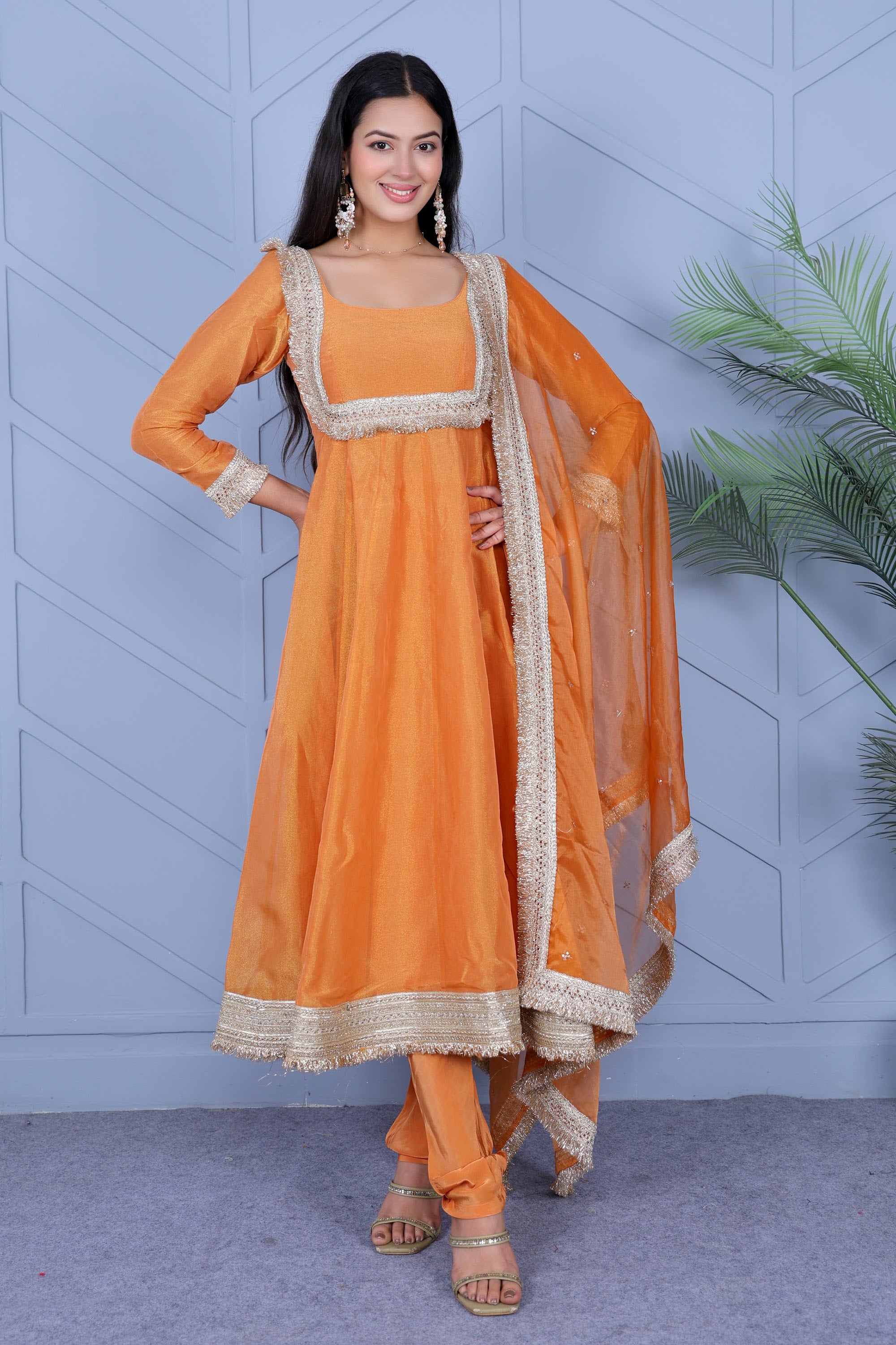 Example Product 14 - Orange anarkali with dupatta