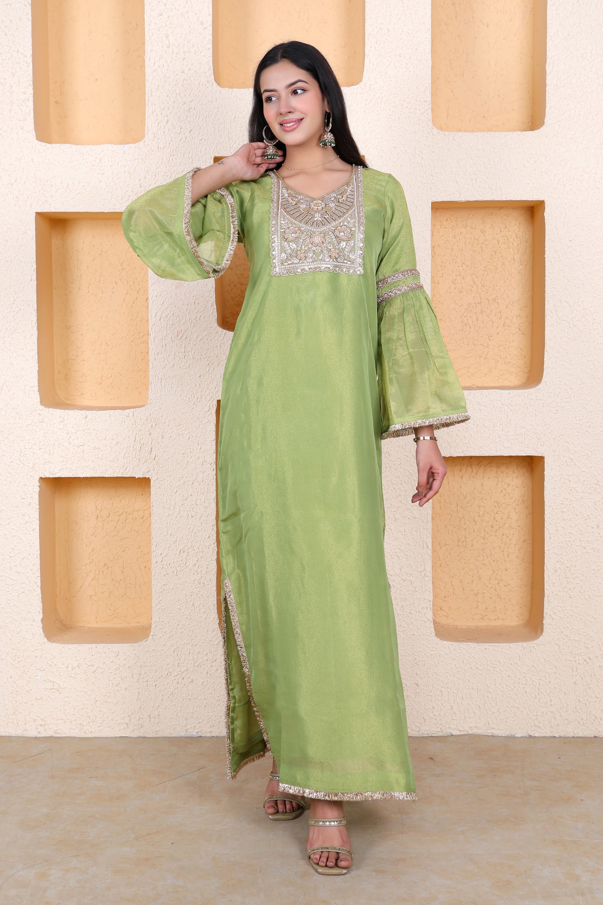 Example Product 7 - Lime green embroidered kurta