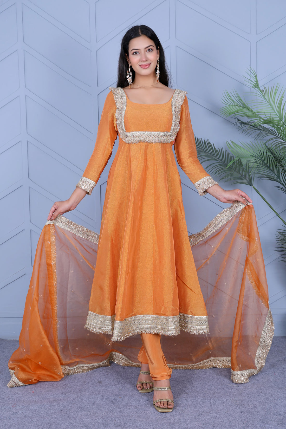 Example Product 14 - Orange anarkali with dupatta