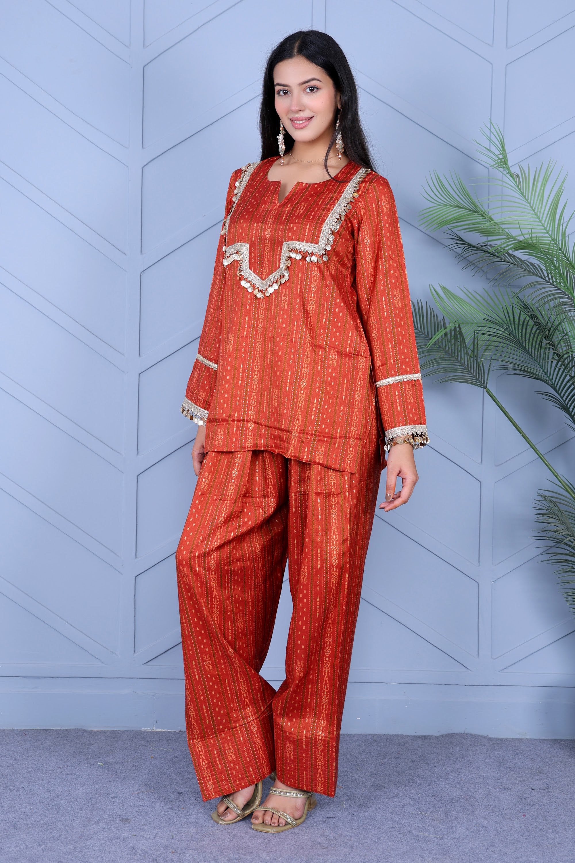 Example Product 16 - Rust embroidered kurta set