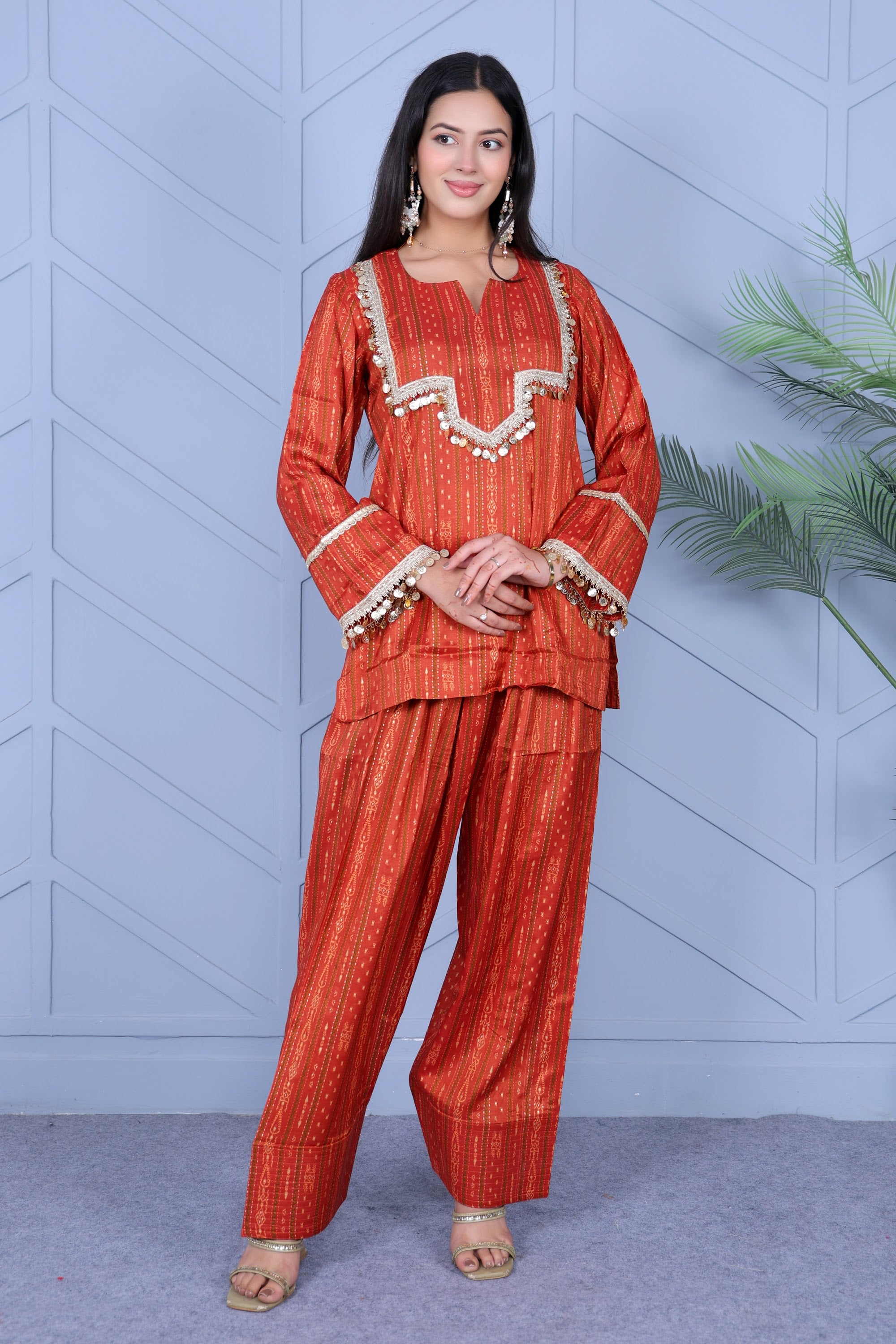 Example Product 16 - Rust embroidered kurta set