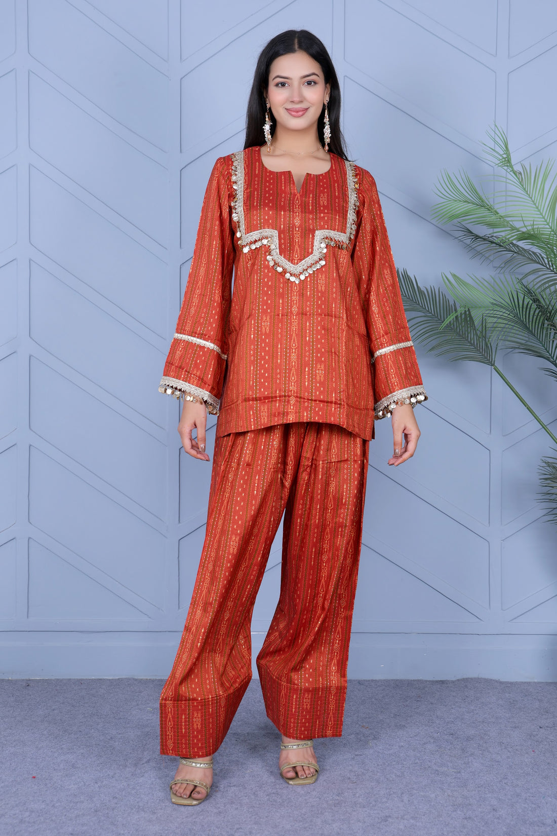 Example Product 16 - Rust embroidered kurta set