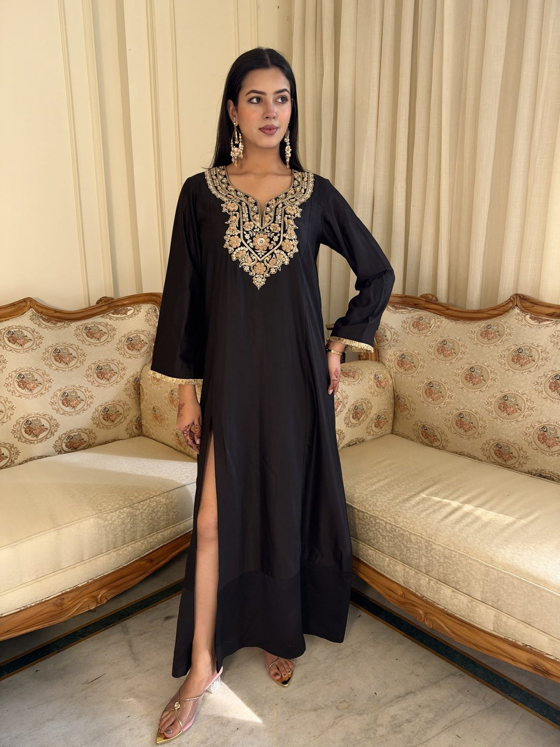 Black Silk Pashmina Kaftan