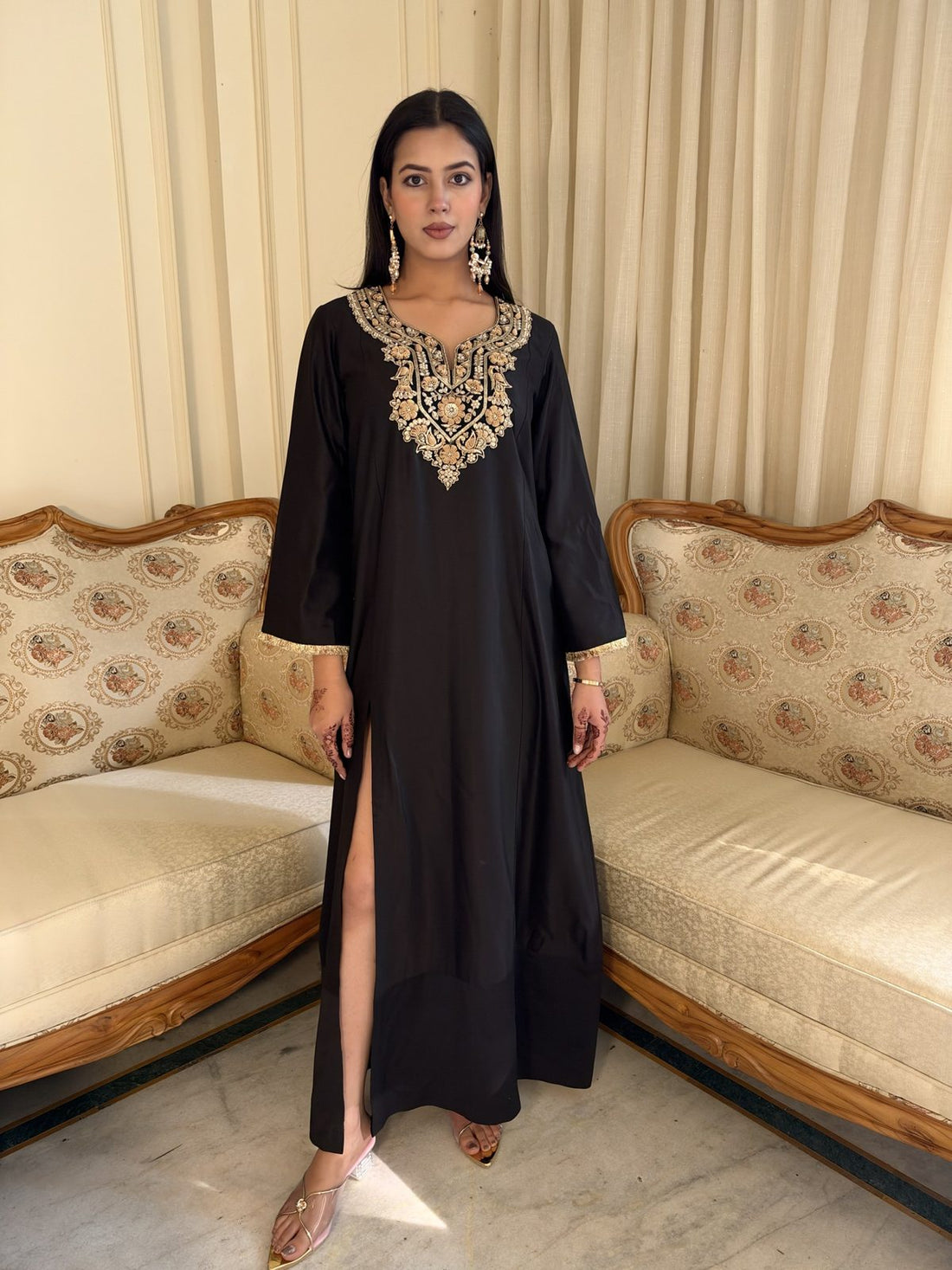 Black Silk Pashmina Kaftan