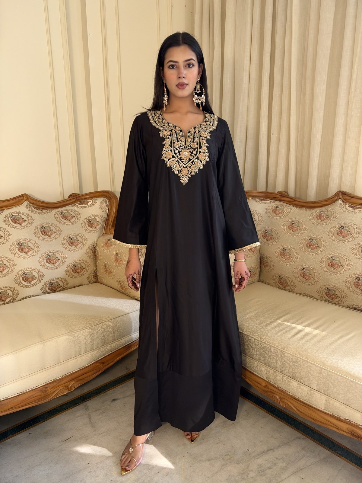 Black Silk Pashmina Kaftan