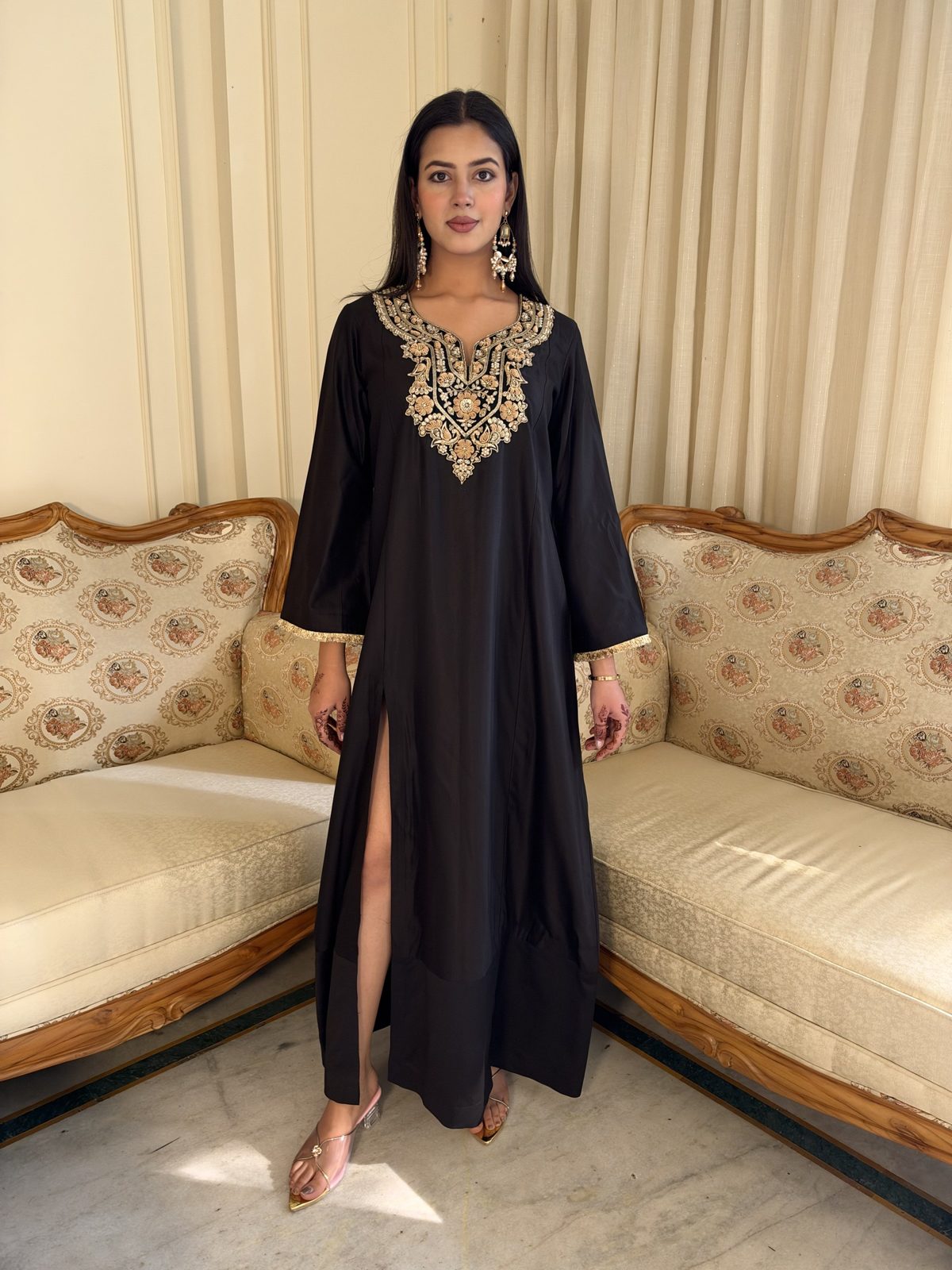 Black Silk Pashmina Kaftan