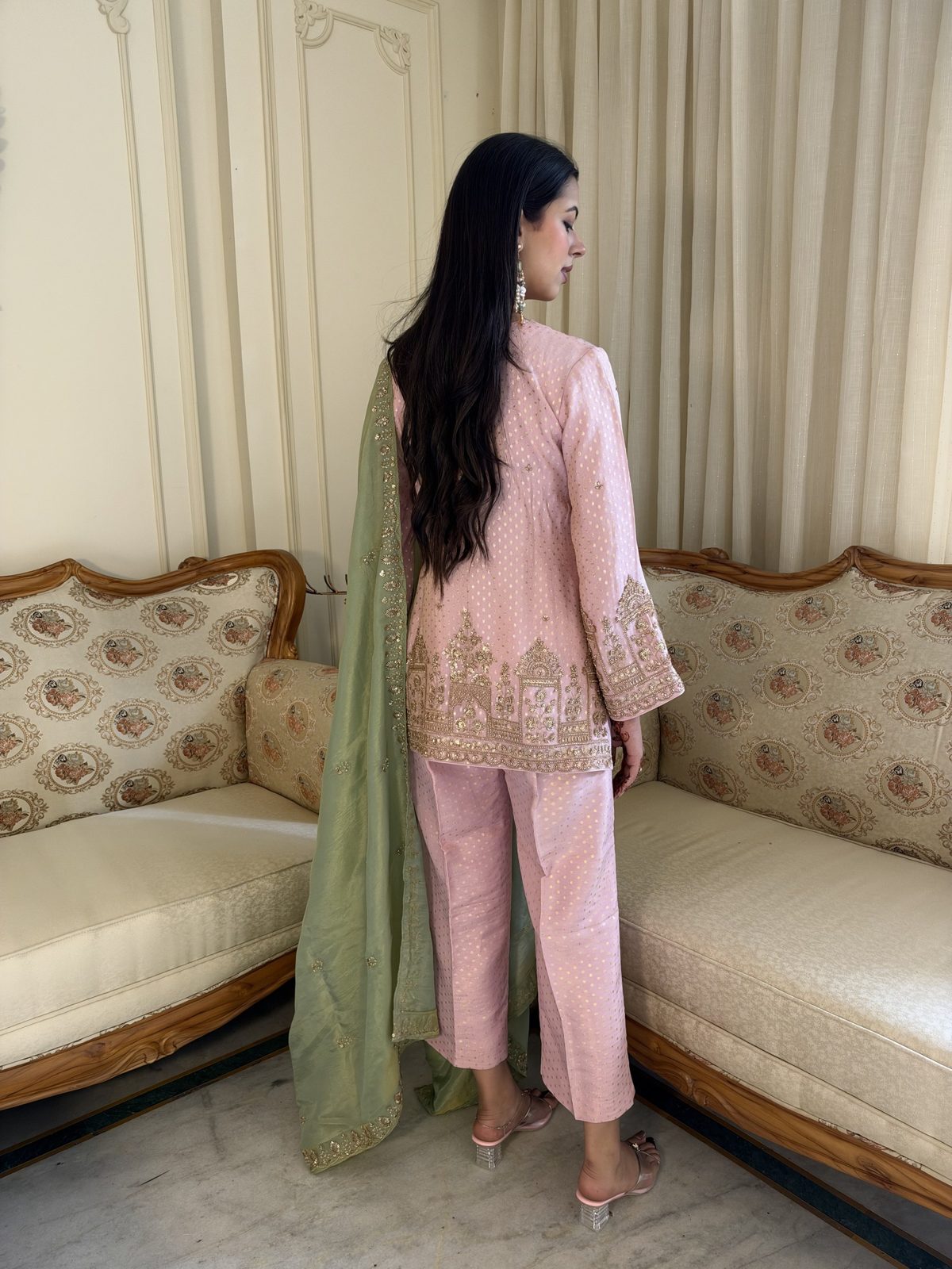 Blush Pink Suit with Sage Dupatta