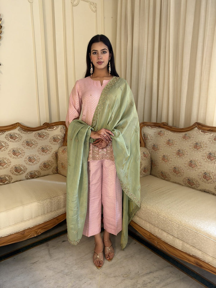Blush Pink Suit with Sage Dupatta
