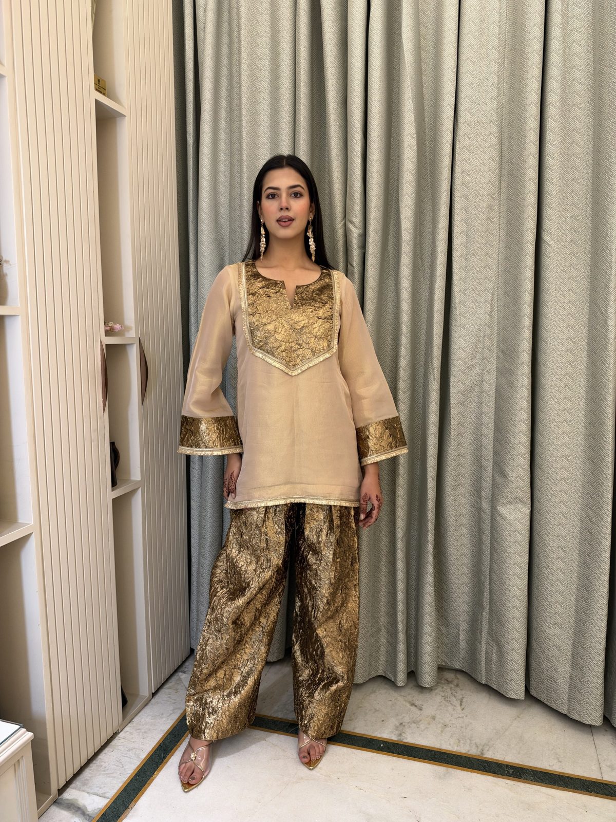 Champagne Gold Co-ord Set with Farshi Salwar