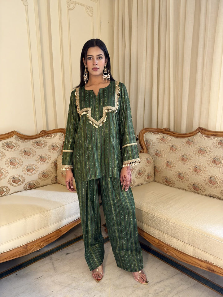 Dark Green Festive Muslin Co-ord Set