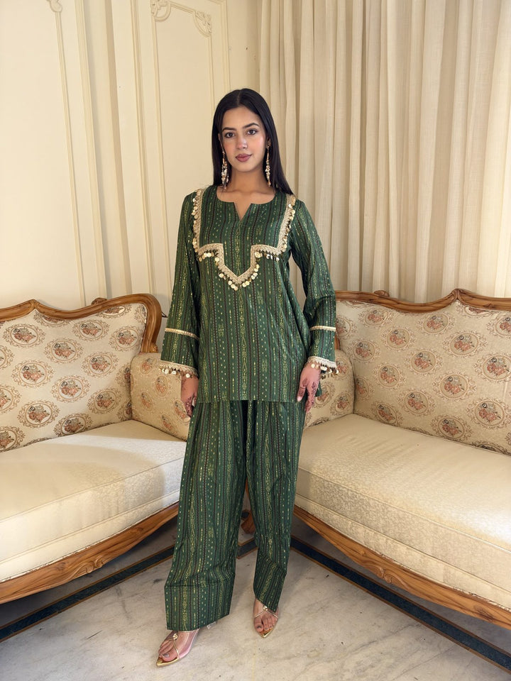 Dark Green Festive Muslin Co-ord Set