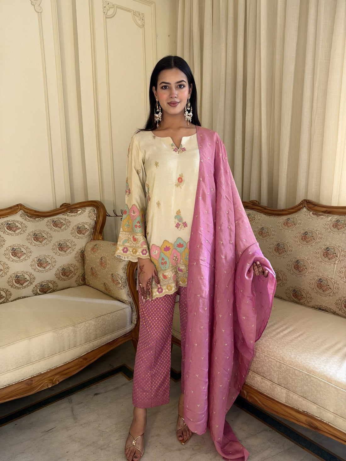 Ivory Zari Hand-Work Shirt with Brocade Pants & Dupatta