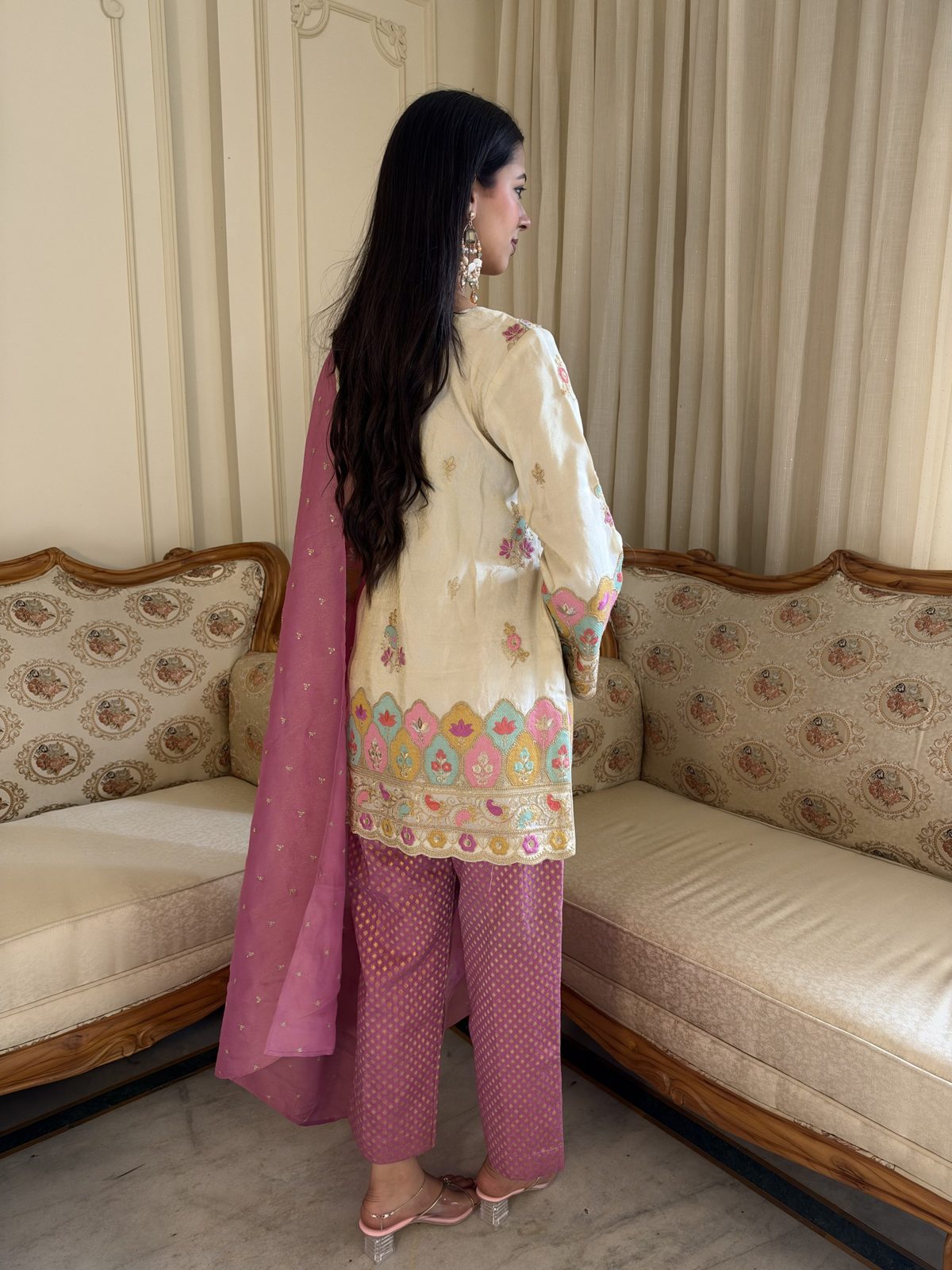 Ivory Zari Hand-Work Shirt with Brocade Pants & Dupatta