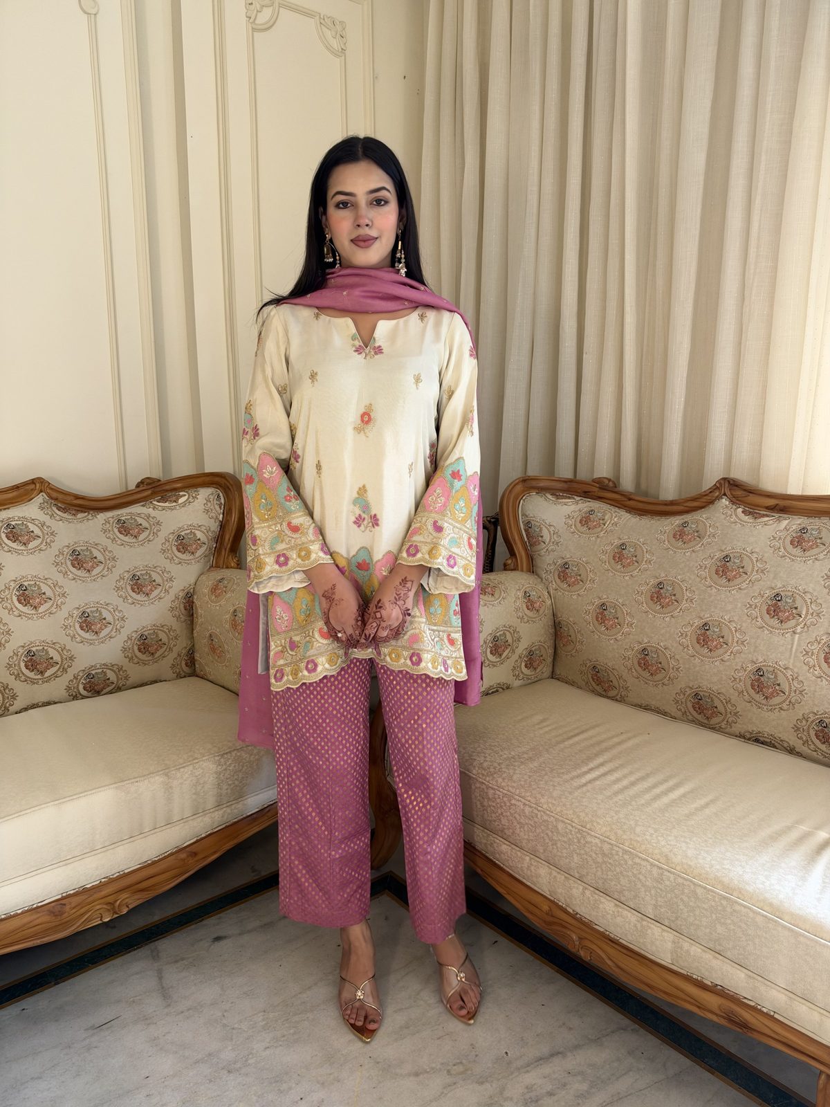 Ivory Zari Hand-Work Shirt with Brocade Pants & Dupatta