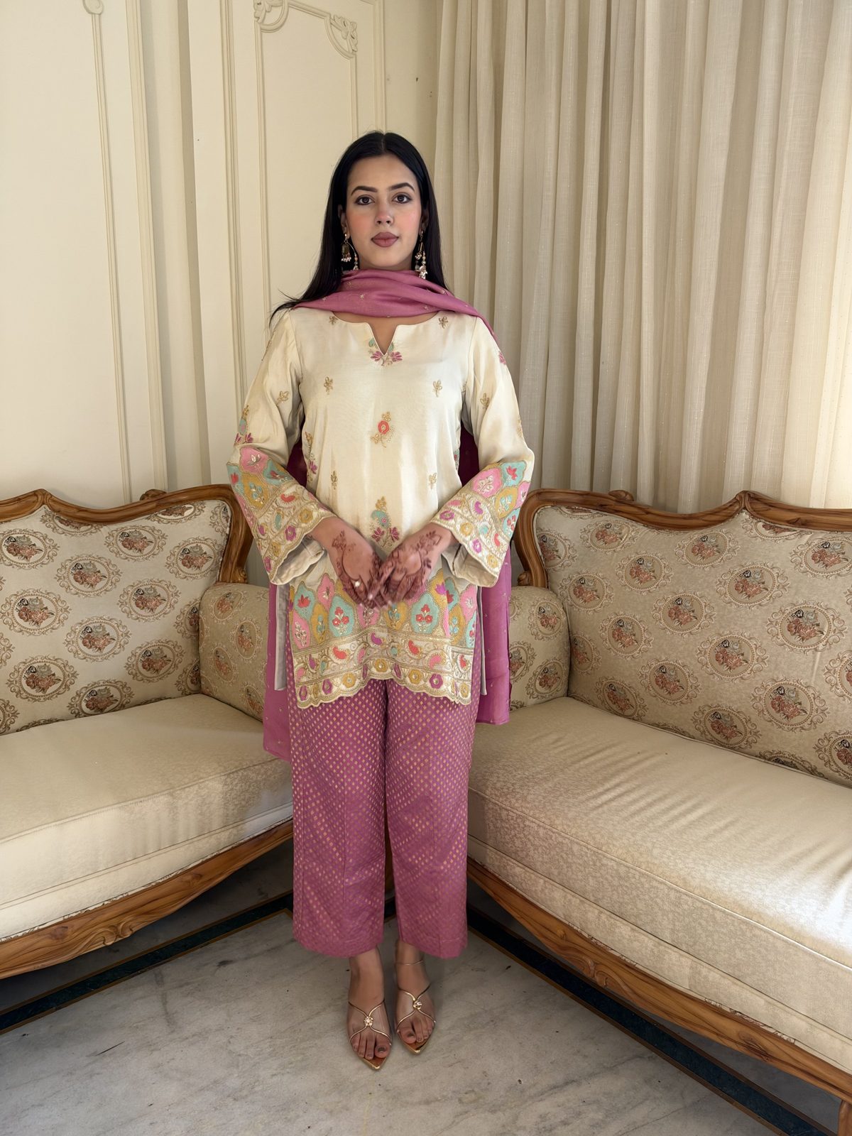 Ivory Zari Hand-Work Shirt with Brocade Pants & Dupatta