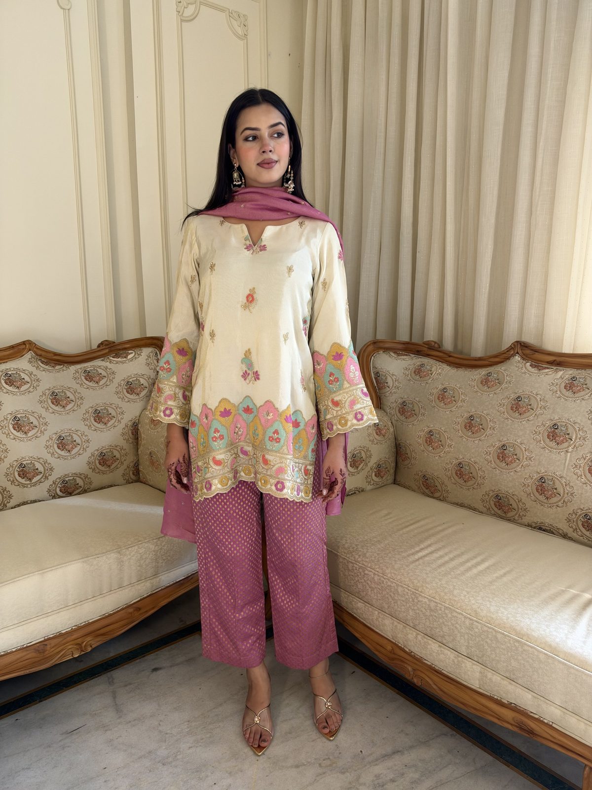 Ivory Zari Hand-Work Shirt with Brocade Pants & Dupatta