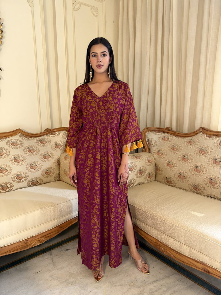Maroon Printed Kaftan
