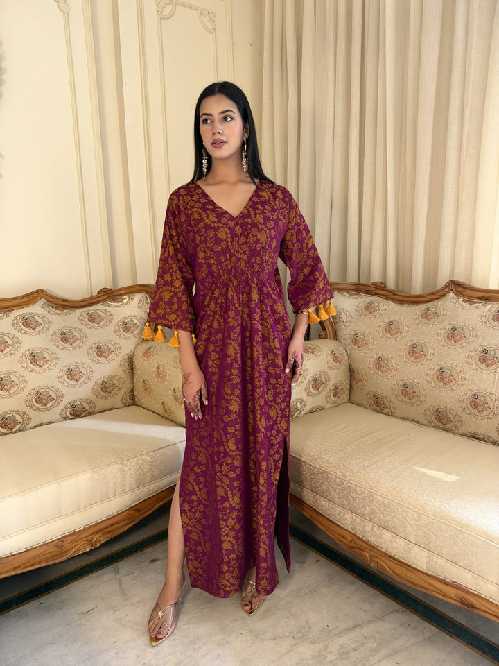 Maroon Printed Kaftan