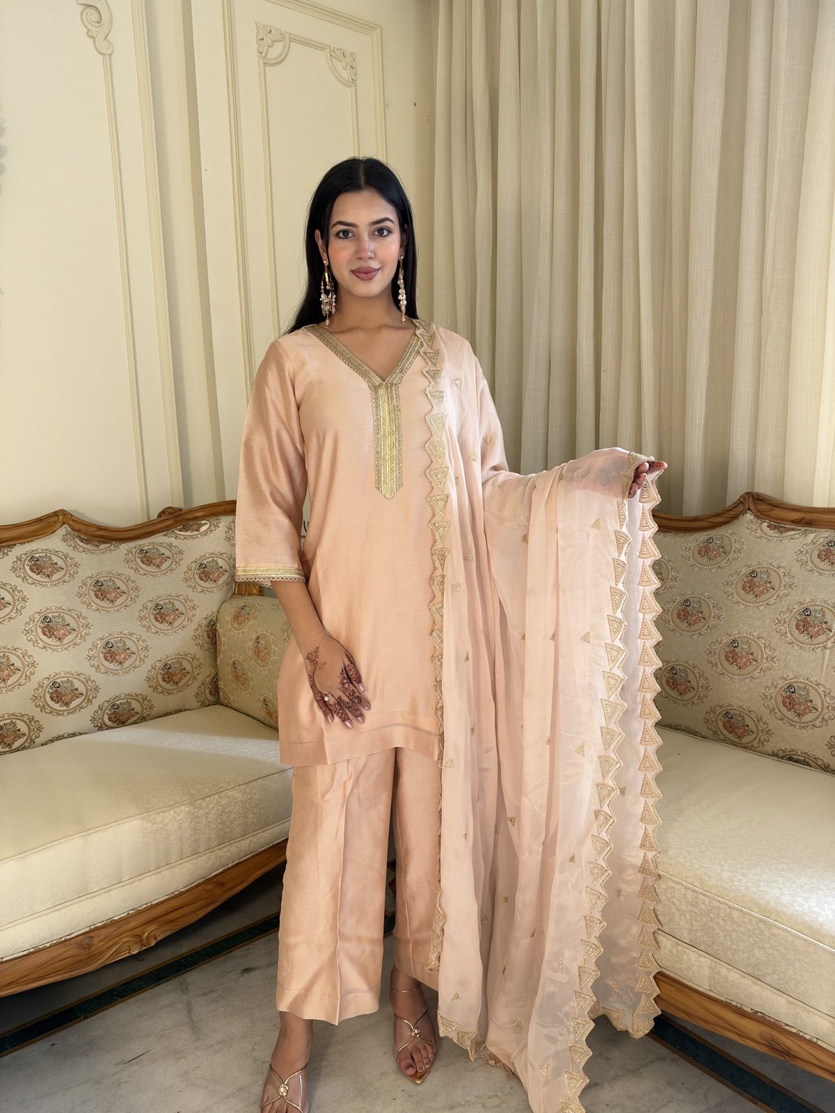 Peach Suit with Embroidered Dupatta