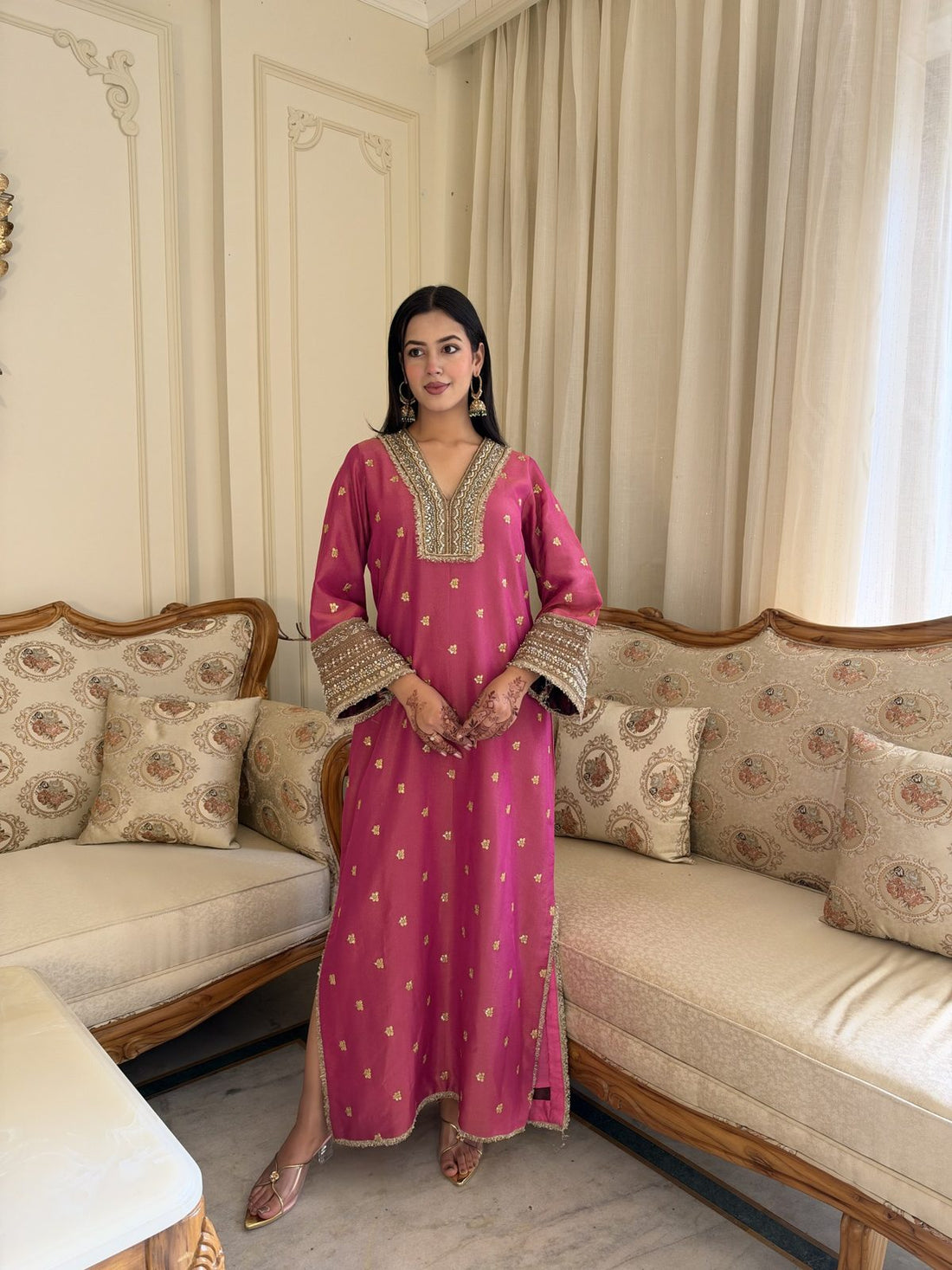 Pink Embroidered Kaftan