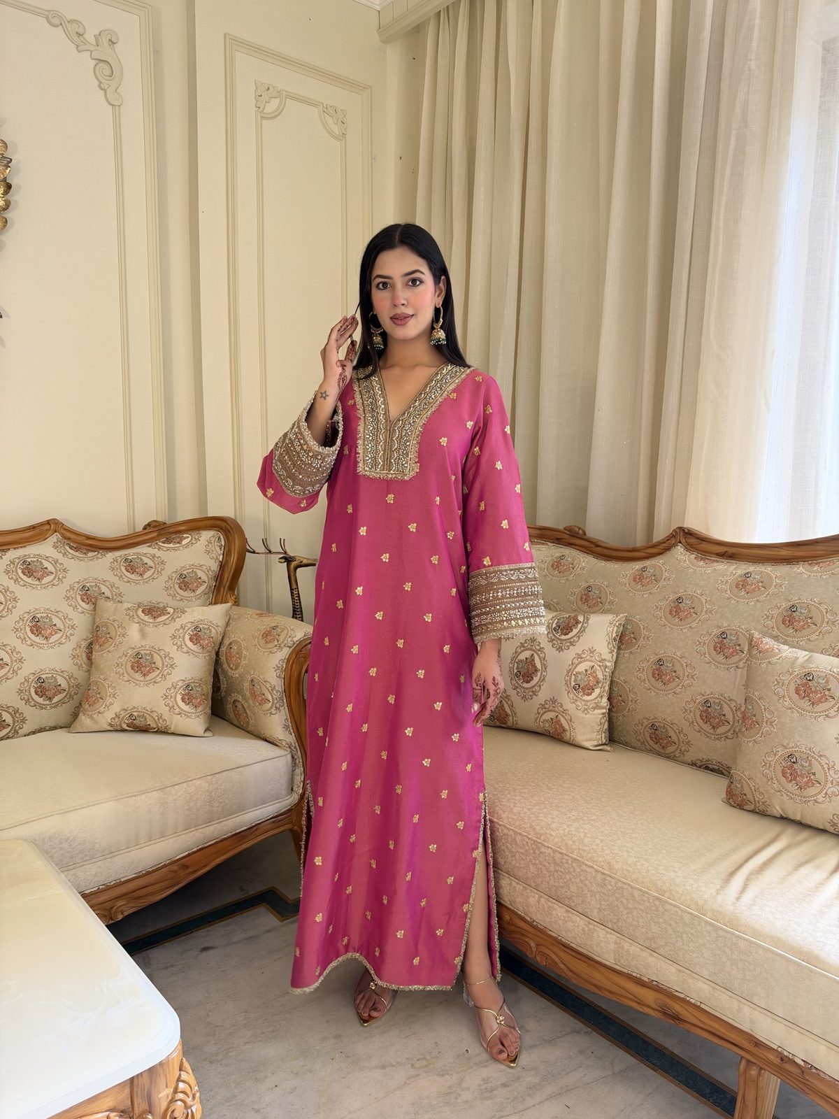 Pink Embroidered Kaftan