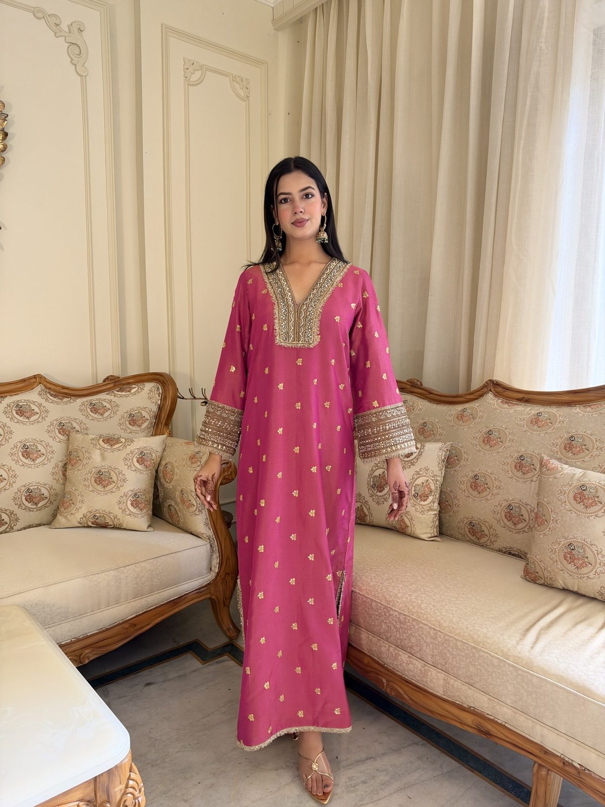 Pink Embroidered Kaftan