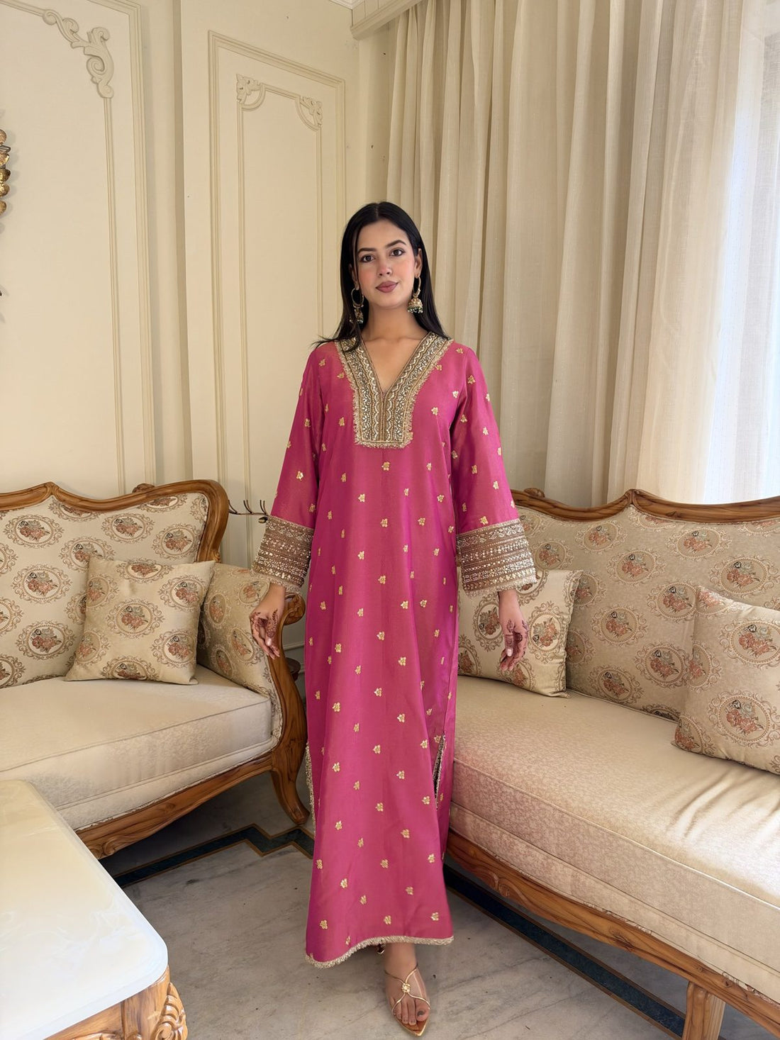 Pink Embroidered Kaftan