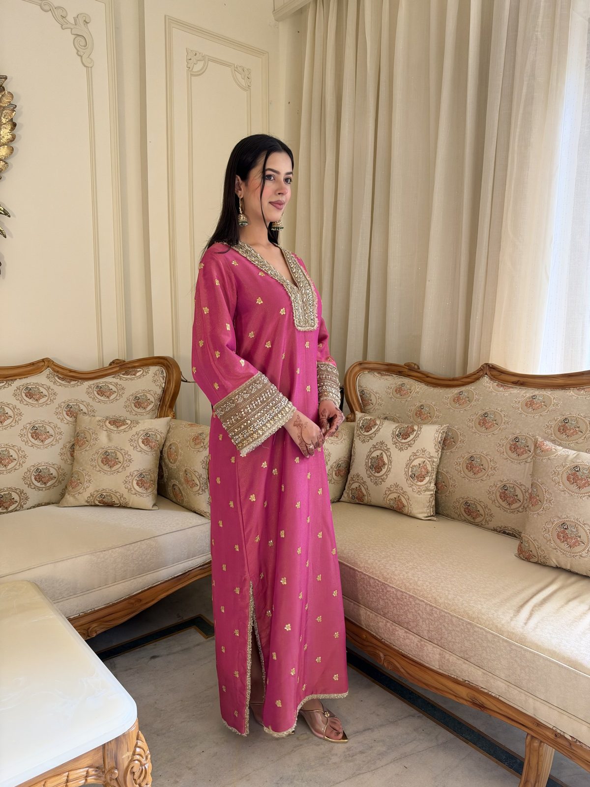 Pink Embroidered Kaftan