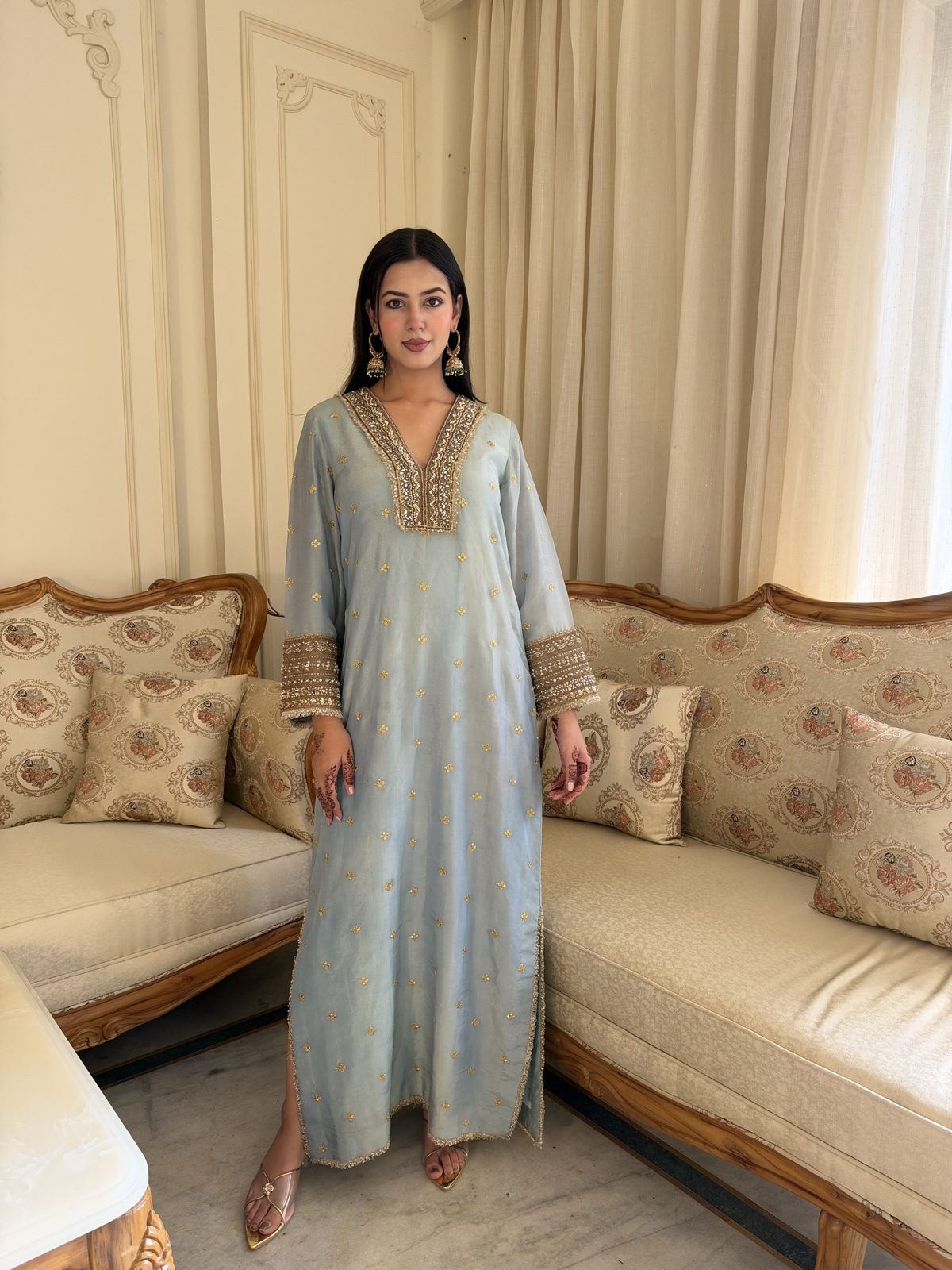 Powder Blue Embroidered Kaftan