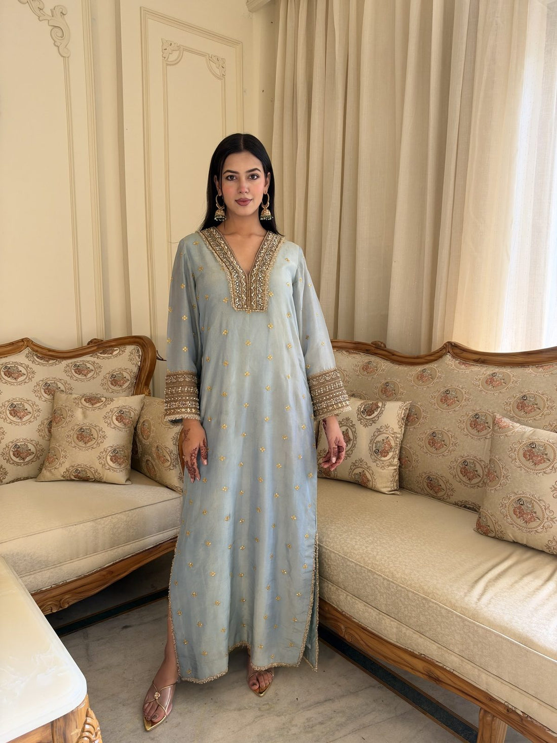 Powder Blue Embroidered Kaftan