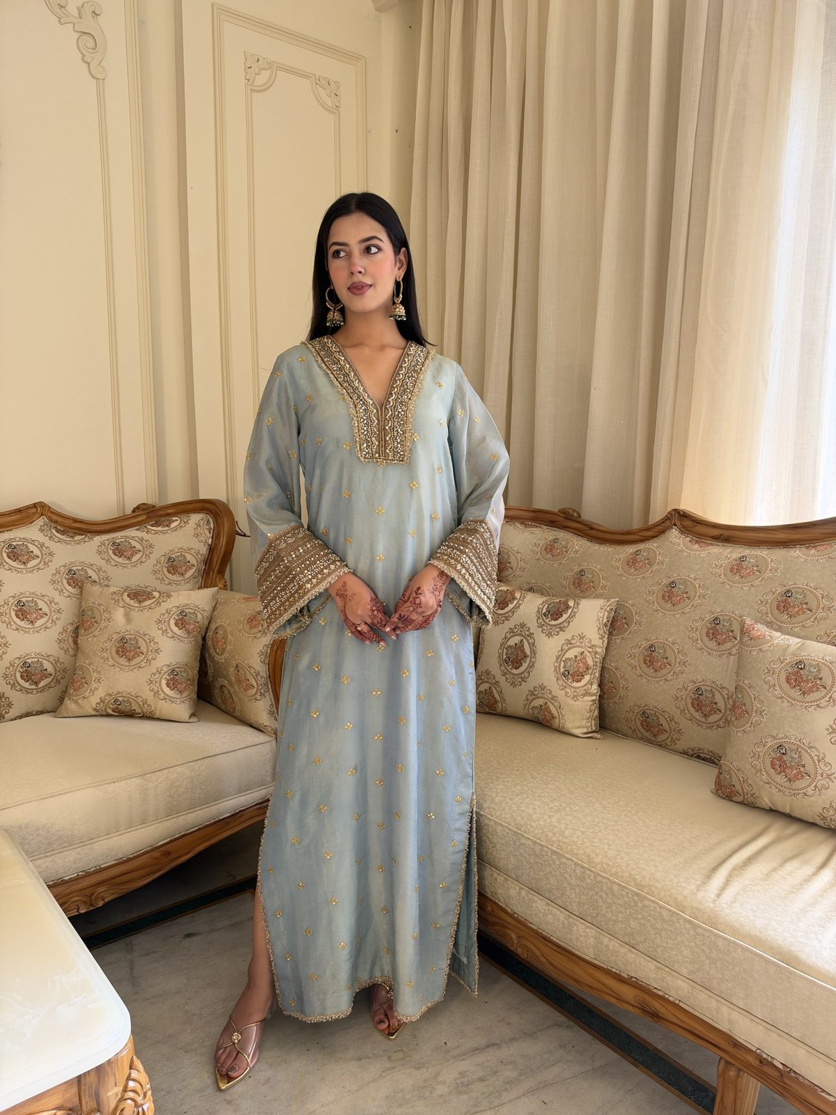 Powder Blue Embroidered Kaftan