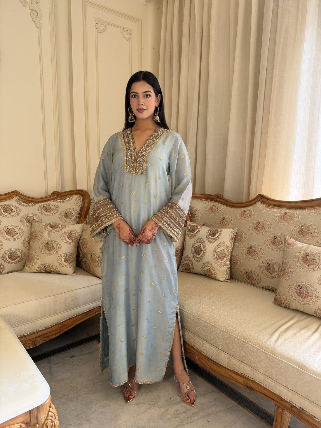 Powder Blue Embroidered Kaftan