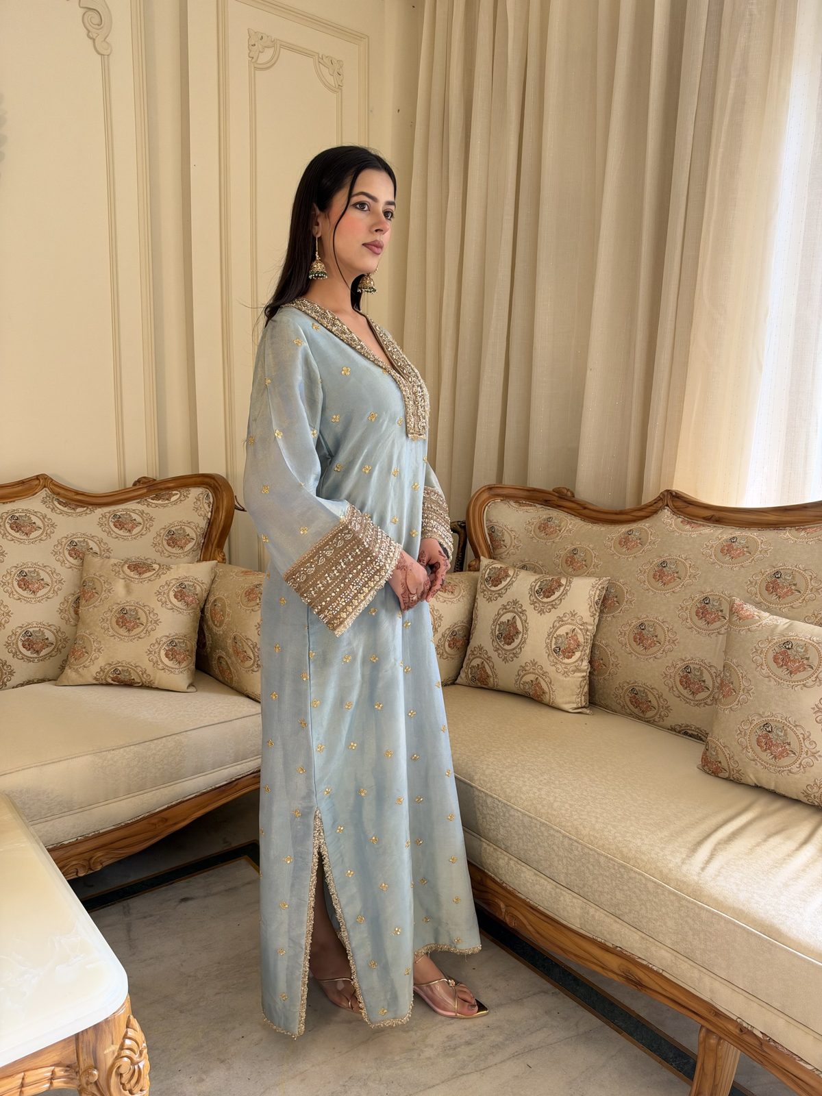 Powder Blue Embroidered Kaftan