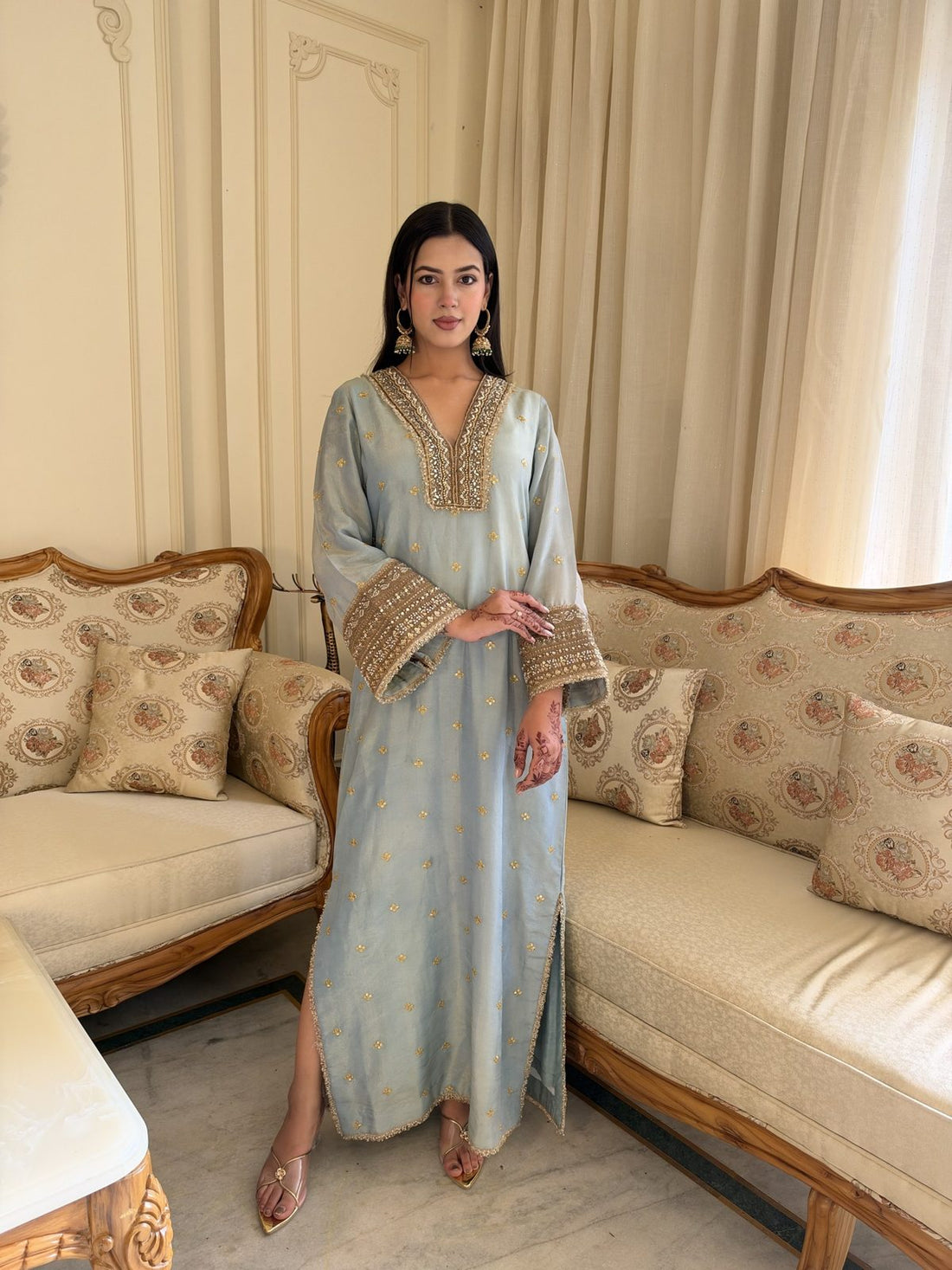 Powder Blue Embroidered Kaftan