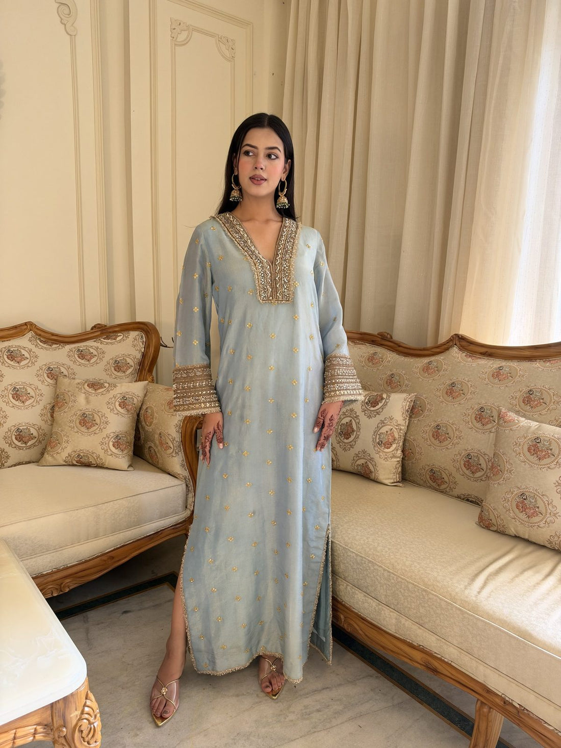 Powder Blue Embroidered Kaftan