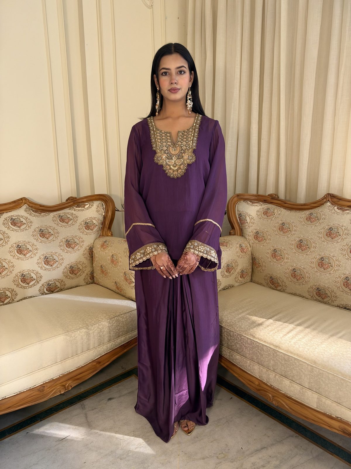 Purple Embroidered Kurta with Dhoti