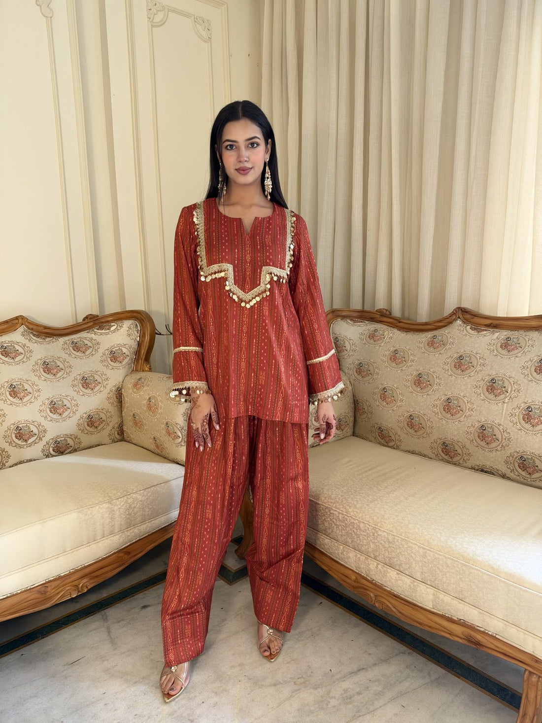 Red Festive Muslin Co-ord Set