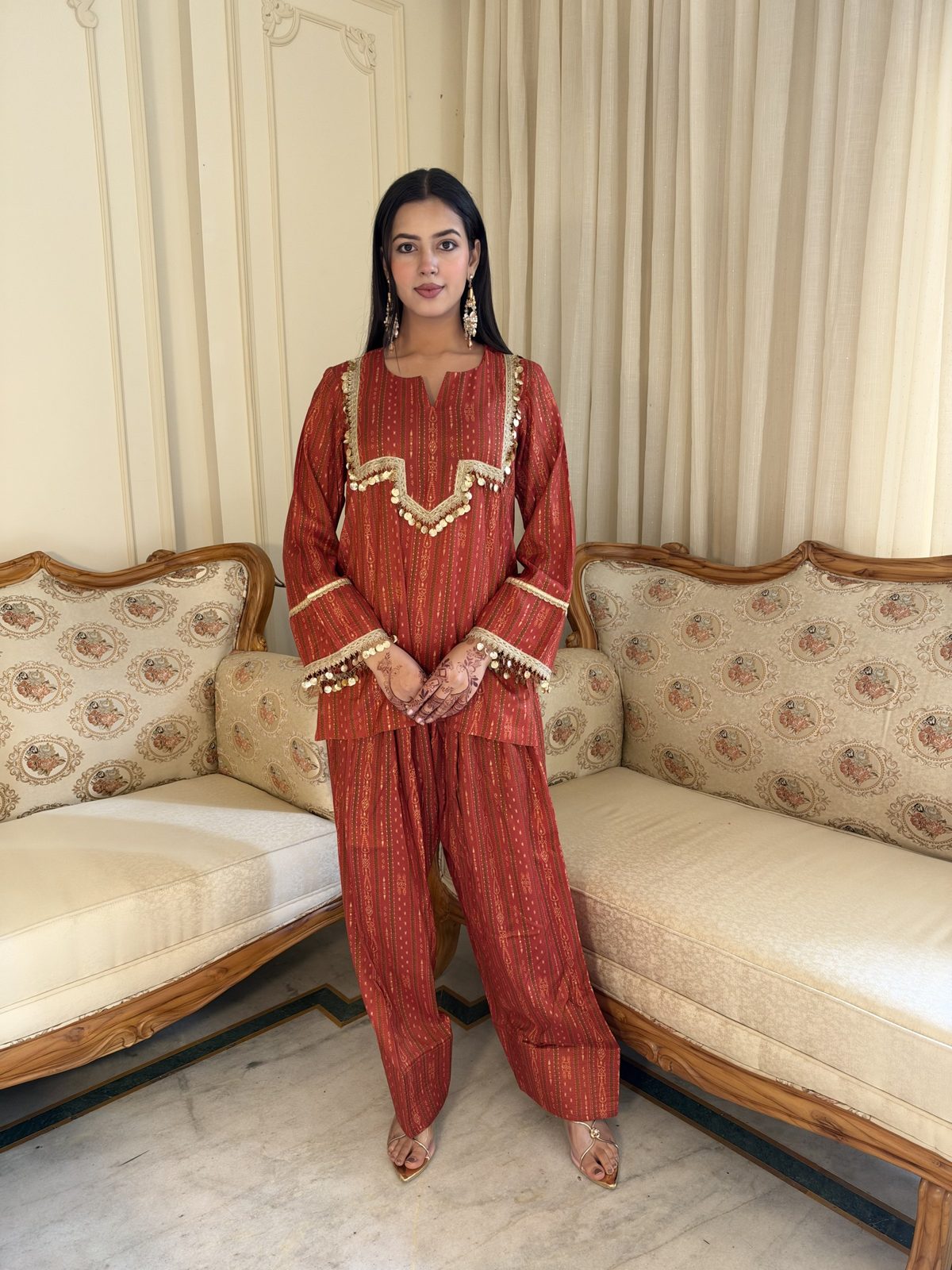 Red Festive Muslin Co-ord Set