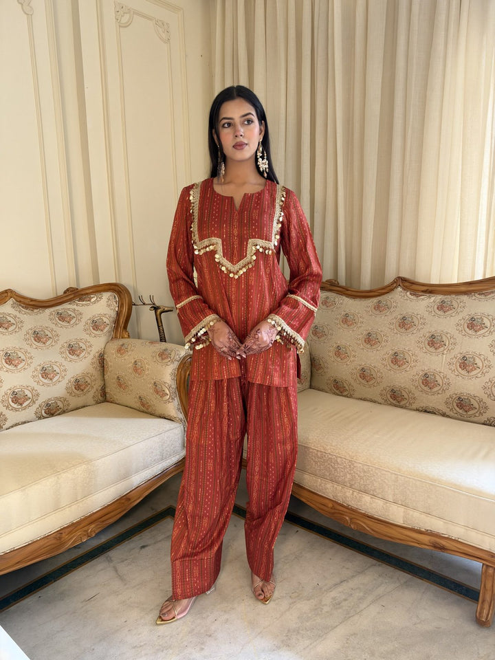 Red Festive Muslin Co-ord Set
