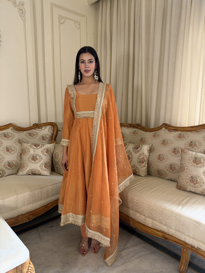 Rust Orange Anarkali with Dupatta