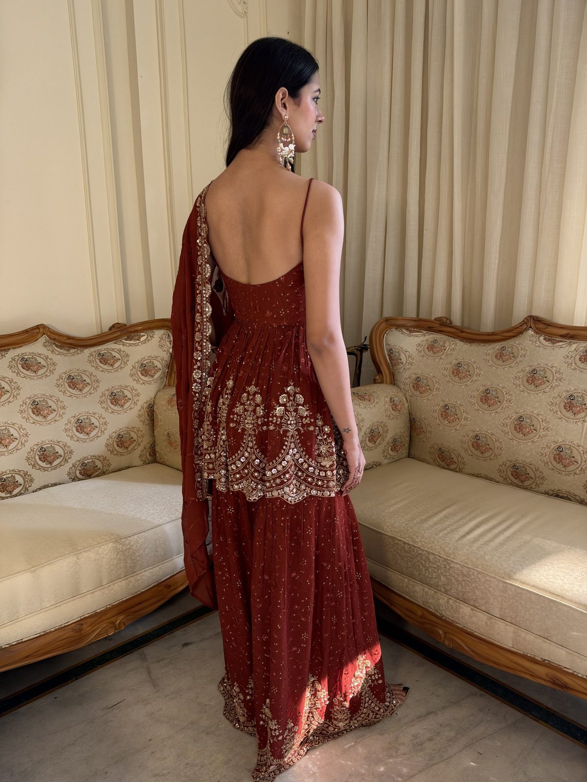 Rust Sharara Suit with Embroidered Dupatta